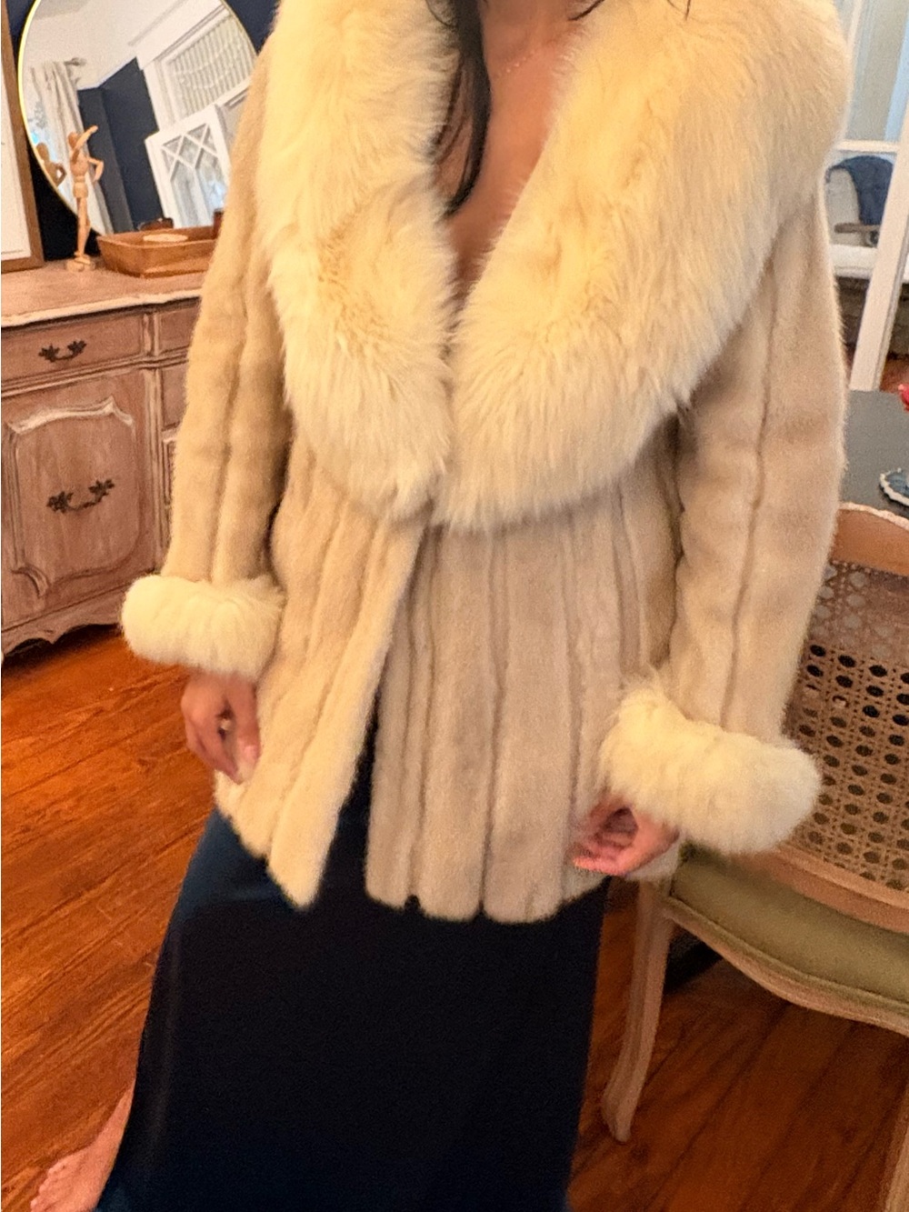 Vintage Women's Mink Fur & Leather Jacket with Plush Collar